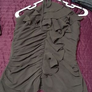 Limited Ruffle Brown Halter Top